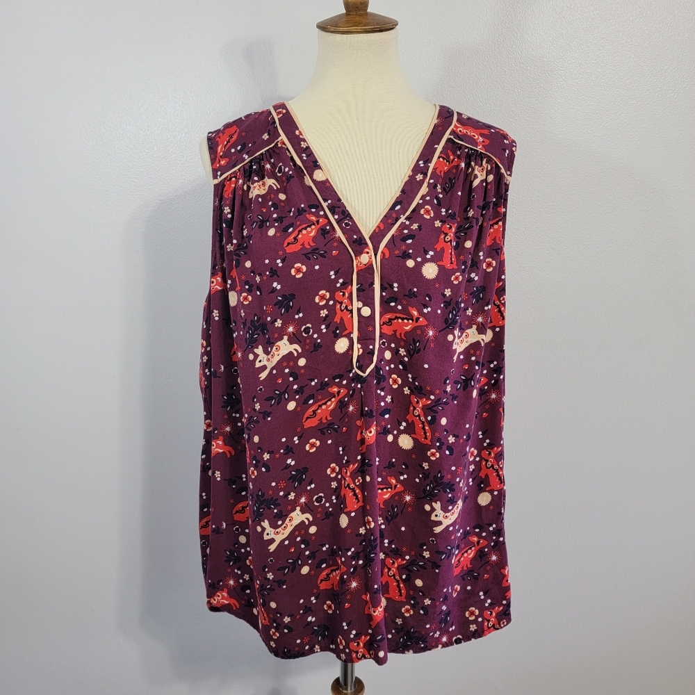 Modcloth Purple Floral & Fox Print Tank Top